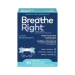 Breathe Right Clear Large nasal strips, 30 count, for snoring and congestion relief.