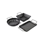 CHAR-BROIL 3-piece non-stick black BBQ topper set for even heat distribution, easy cleaning, and perfect grilling.
