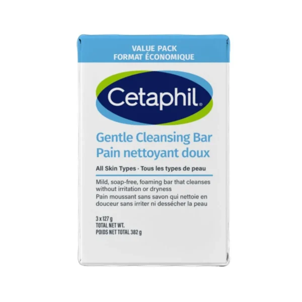 Cetaphil Gentle Cleansing Bar, 4.5 oz, white, for sensitive skin, face and body.