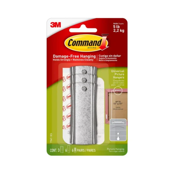 Command Large Universal Frame Hangers, 3 hangers with strips, damage-free wall hanging.