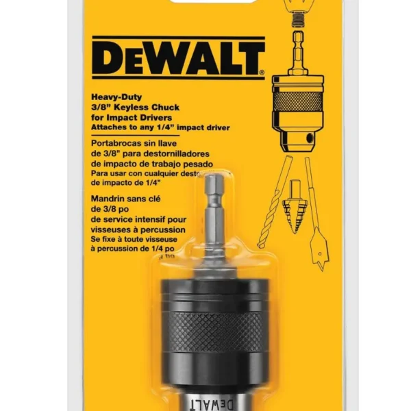 DEWALT 3/8" Keyless Chuck - Black and Yellow - Durable, all-metal construction for easy, one-handed bit changes.