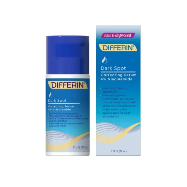 Differin Dark Spot Correcting Serum with 4% Niacinamide, 1 oz bottle, effective for dark spots and post-acne marks.