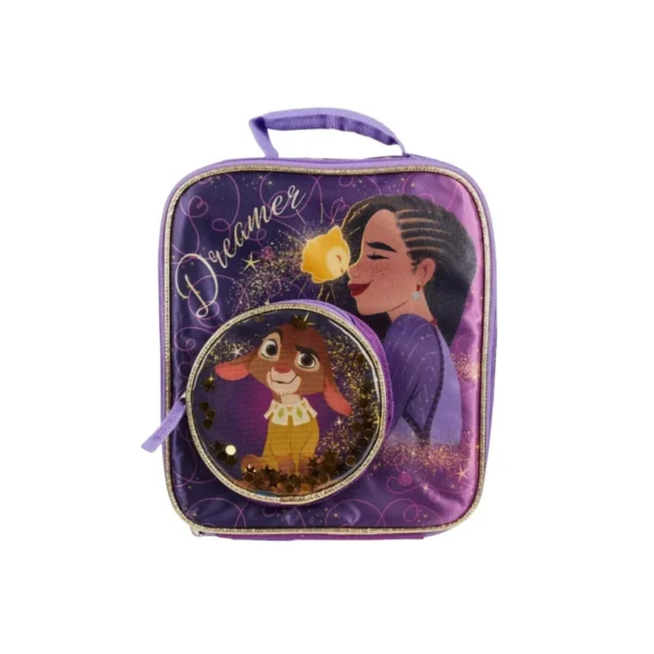 Purple Disney Wish lunch box with gold accents. Perfect for school!