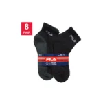 8-pack FILA Men's Athletic Performance Quarter Socks in White/Gray. Moisture-wicking, cushioned comfort.