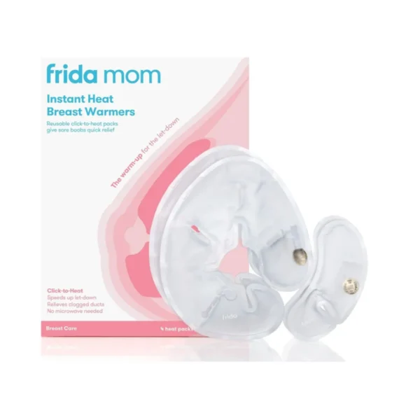 Frida Mom Instant Heat Reusable Breast Warmers in pink, providing soothing relief for nursing mothers.