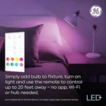 GE LED+ Color Changing Light Bulb, A19, 9.5W, illuminates your home with vibrant color.