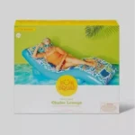 Teal and white Sun Squad inflatable chaise lounger with cup holder, perfect for relaxing by the pool.