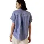 Stylish JACHS blue and white striped linen blend tie-front shirt, size XL, perfect for summer.