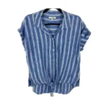 Stylish JACHS blue and white striped linen blend tie-front shirt, size XL, perfect for summer.