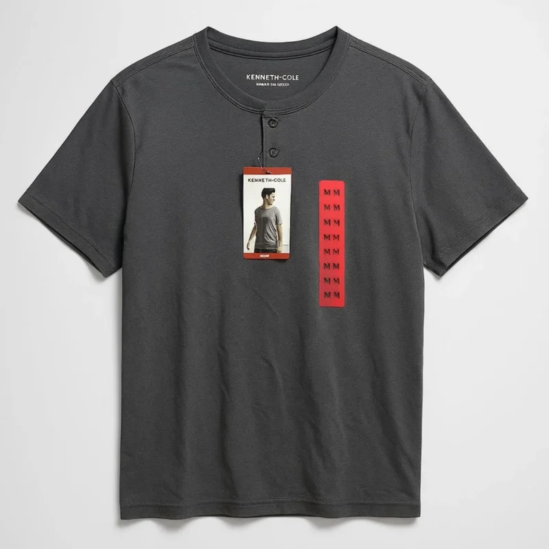 Kenneth Cole men's premium grey Henley shirt, size medium, perfect for a sophisticated look.