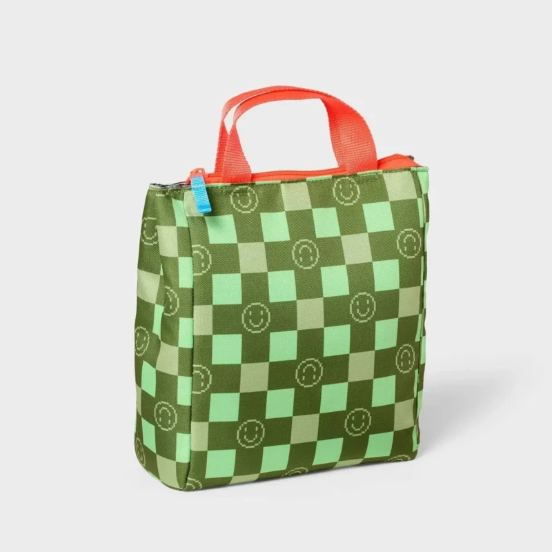 Adorable Cat & Jack kids' lunch bag with a smiley face design, zipper closure, and polyester material.