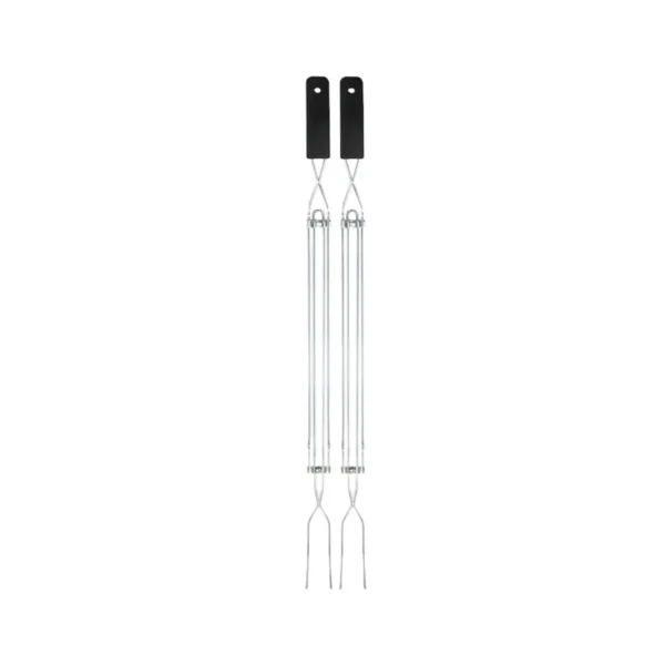 Pair of Master Forge stainless steel grilling forks with long handles for safe and easy grilling.
