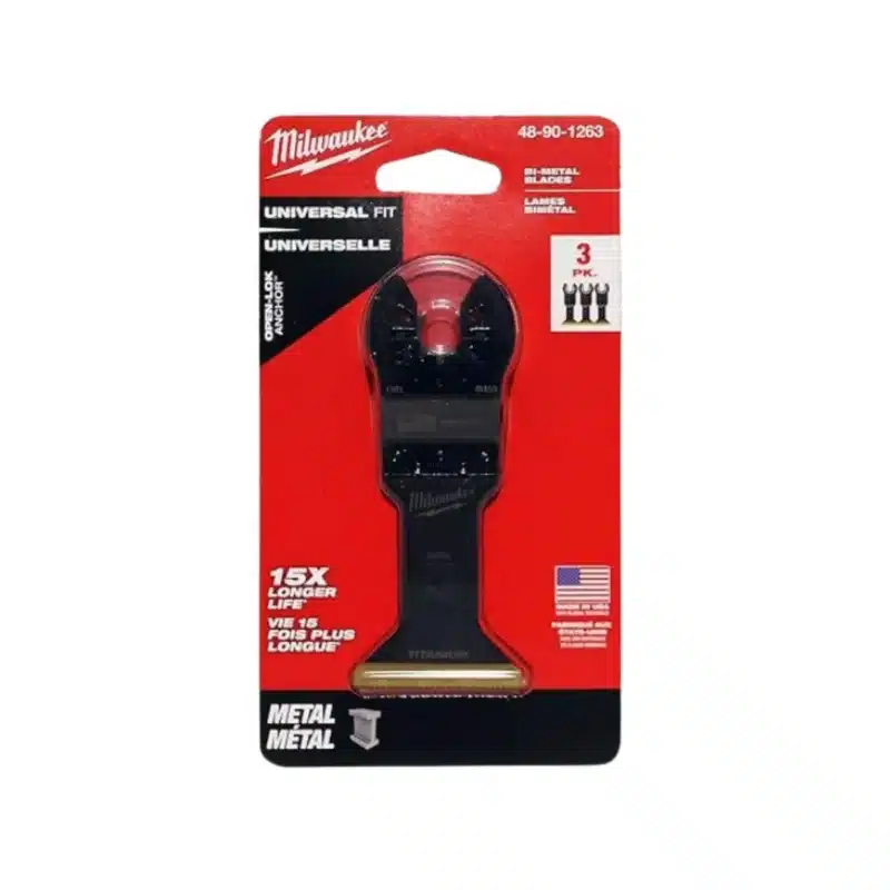 Three Milwaukee 1-3/4-inch titanium coated bi-metal oscillating multi-tool blades