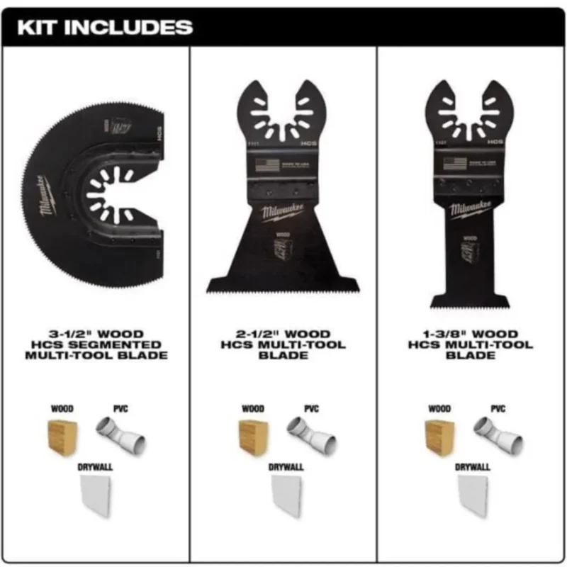 Milwaukee 3-Piece Wood Cutting Oscillating Multi-Tool Blades, Black, for precise woodworking projects.
