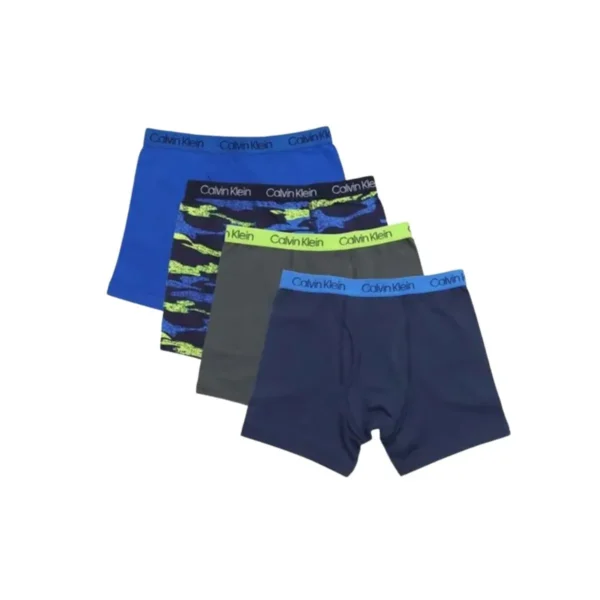 Four pairs of new Calvin Klein men's boxer briefs, size XL, in a box.