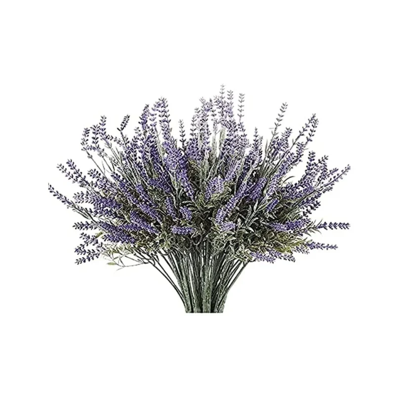 Modern white ceramic pot with a realistic faux lavender arrangement. Perfect tabletop accent for Toronto homes.
