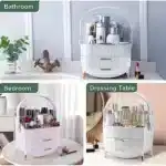 Large white egg-shaped makeup organizer with handle. Perfect for vanity organization.