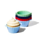 Set of 12 colorful OXO Good Grips silicone baking cups, reusable and non-stick.