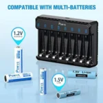 POWXS AA AAA Battery Charger Pro - 8 independent slots, Type-C fast charging. Black.