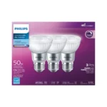 3-pack Philips 50W equivalent LED PAR20 bulbs, daylight 5000K, dimmable, long-lasting.