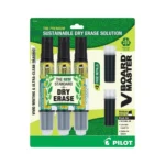 Three Pilot Sustainable Dry Erase Markers in a recyclable package, ready for smooth writing on whiteboards.
