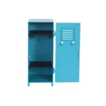 Turquoise blue metal mini locker, perfect for toy or jewelry storage. Includes padlock and keys.