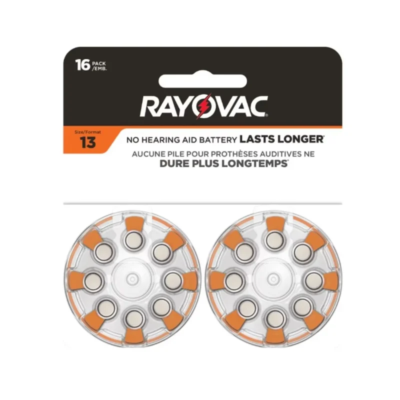 16 Pack Rayovac Size 13 Orange Hearing Aid Batteries. Long-lasting, mercury-free.