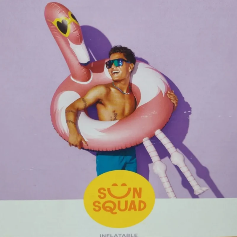 Giant pink inflatable flamingo pool float, perfect for summer fun in Toronto, Oakville & Mississauga.