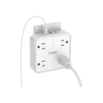TESSAN 4-Outlet Surge Protector with 3 USB Ports, white, ideal for home office or dorm.