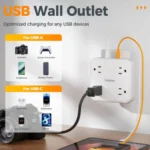 TESSAN 4-Outlet Surge Protector with 3 USB Ports, white, ideal for home office or dorm.