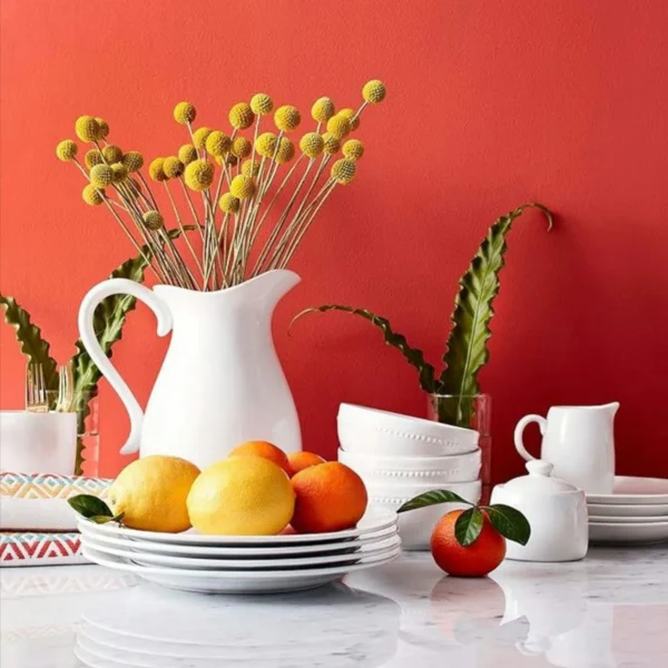 16-piece Threshold white beaded-rim dinnerware set. Service for 4, microwave & dishwasher safe.