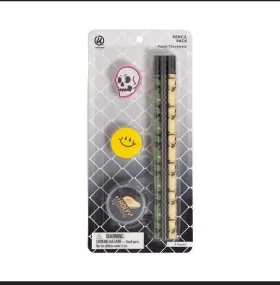 U Brands 9ct Pencil Patch Throwback Set: 6 pencils, 1 sharpener, 2 erasers. Perfect for school, work, or art!
