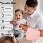 Twelve soft pink Unnivoll muslin burp cloths for baby, large and absorbent.