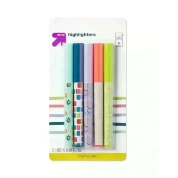 Four Up & Up narrow chisel tip highlighters in a pack, perfect for highlighting notes and documents.