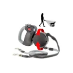 Brown WIGZI 2025 double dog retractable leash with LED light, 10ft leads, and independent braking system.