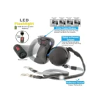 Brown WIGZI 2025 double dog retractable leash with LED light, 10ft leads, and independent braking system.