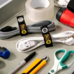 Four black Wrap-It heavy-duty 7-inch storage straps, perfect for organizing your home or workspace.