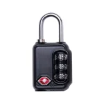 Black YUL TSA combination padlock for suitcases and luggage, simplified packaging.