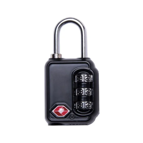 Black YUL TSA combination padlock for suitcases and luggage, simplified packaging.