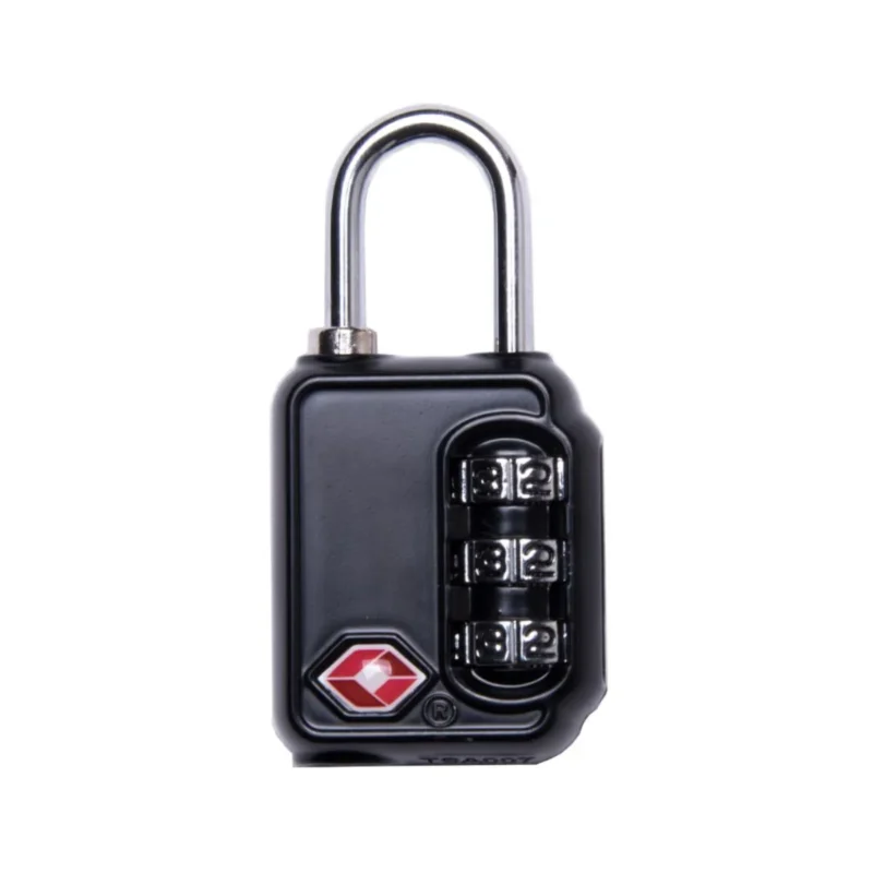 Black YUL TSA combination padlock for suitcases and luggage, simplified packaging.