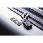 Black YUL TSA combination padlock for suitcases and luggage, simplified packaging.
