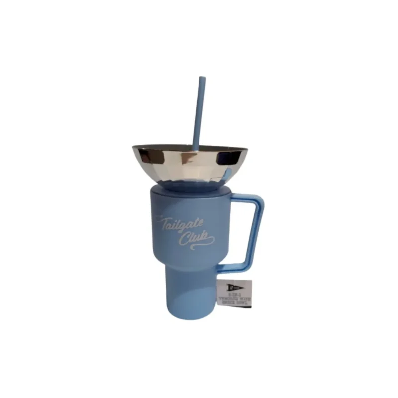 Blue color-changing 32oz stadium tumbler with attached snack bowl, perfect for Toronto events!
