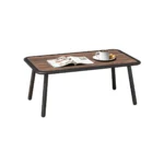 C-Hopetree outdoor coffee table on a modern patio Close-up of C-Hopetree outdoor coffee table slatted top C-Hopetree outdoor coffee table with weather-resistant frame Top view of C-Hopetree outdoor coffee table styled with decor C-Hopetree outdoor coffee table rectangle silhouette and size