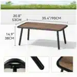 C-Hopetree outdoor coffee table on a modern patio Close-up of C-Hopetree outdoor coffee table slatted top C-Hopetree outdoor coffee table with weather-resistant frame Top view of C-Hopetree outdoor coffee table styled with decor C-Hopetree outdoor coffee table rectangle silhouette and size