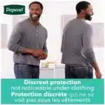 Depend essentials product image for everyday confidence Depend brand packaging close-up for comfort and support Depend lifestyle image highlighting discreet protection Depend logo and product lineup for personal care Depend essentials size and fit guide visual