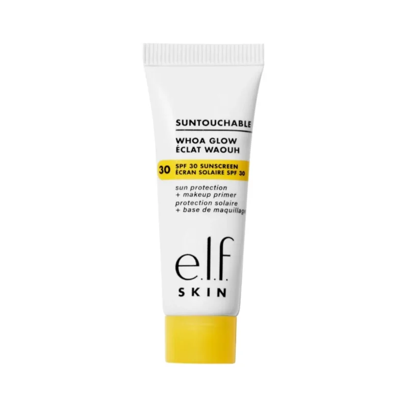 e.l.f. Whoa Glow Primer SPF 30 in Sheer Peach Shimmer. Radiant glow, hydrating formula, broad spectrum protection.