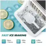 EUHOMY ice maker countertop unit producing fresh ice EUHOMY ice maker portable design for kitchen or RV EUHOMY ice maker close-up of control panel and basket EUHOMY ice maker compact home appliance on countertop EUHOMY ice maker in office breakroom by beverage station