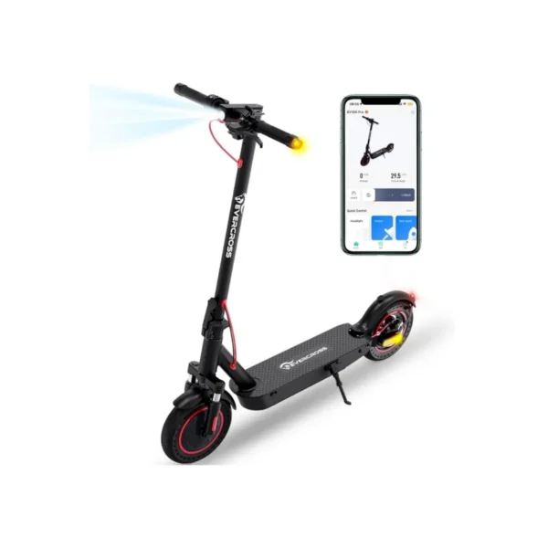 Evercross EV10K Pro electric scooter folded for portability Evercross EV10K Pro electric scooter app control screen Evercross EV10K Pro electric scooter urban commuting Evercross EV10K Pro electric scooter lightweight design Evercross EV10K Pro electric scooter side profile