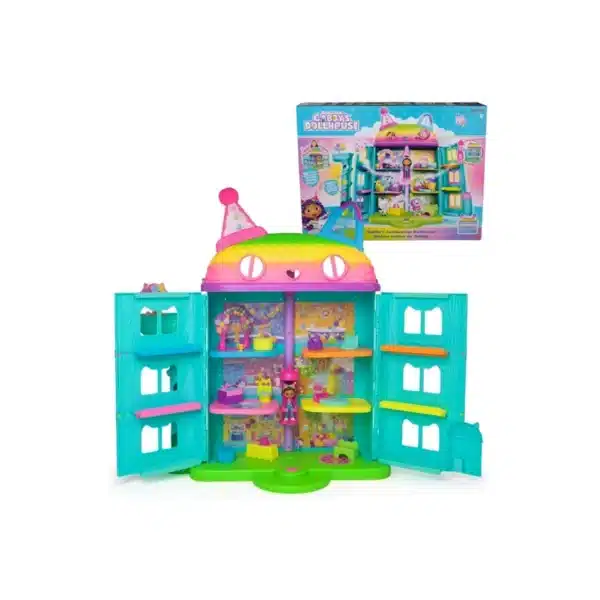 Gabby's Dollhouse Toy packaging front view Child playing with Gabby's Dollhouse Toy Gabby's Dollhouse Toy gift idea for kids Close-up details of Gabby's Dollhouse Toy Official Gabby's Dollhouse Toy for imaginative play