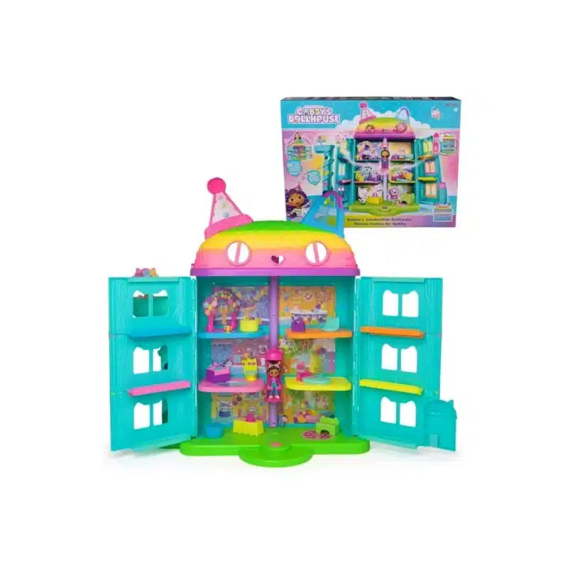 Gabby's Dollhouse Toy packaging front view Child playing with Gabby's Dollhouse Toy Gabby's Dollhouse Toy gift idea for kids Close-up details of Gabby's Dollhouse Toy Official Gabby's Dollhouse Toy for imaginative play